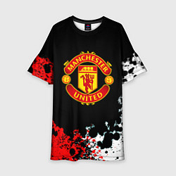 Платье клеш для девочки Манчестер Юнайтед краски абстрактные, цвет: 3D-принт