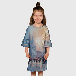 Платье клеш для девочки Новогодняя Питерская атмосфера, цвет: 3D-принт — фото 2