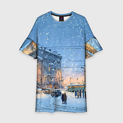 Платье клеш для девочки Снежный новогодний Питер, цвет: 3D-принт