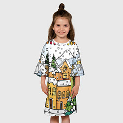 Платье клеш для девочки Новогодний снегопад, цвет: 3D-принт — фото 2