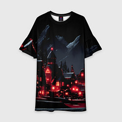 Детское платье Новогодняя ночь и красные гирлянды