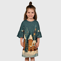 Платье клеш для девочки Сказочный Новогодний городок, цвет: 3D-принт — фото 2