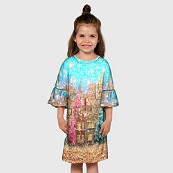 Платье клеш для девочки Новогодний город в блестках, цвет: 3D-принт — фото 2