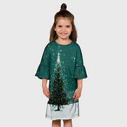 Платье клеш для девочки Новый год в зеленом стиле, цвет: 3D-принт — фото 2