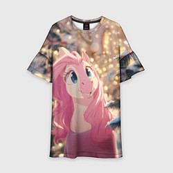 Платье клеш для девочки Удивленная лошадка - Новый год, цвет: 3D-принт