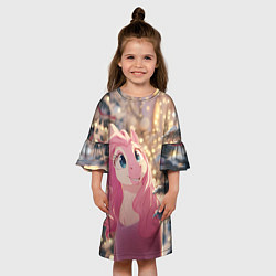 Платье клеш для девочки Удивленная лошадка - Новый год, цвет: 3D-принт — фото 2