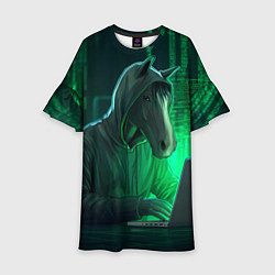 Платье клеш для девочки Конь хакер, цвет: 3D-принт