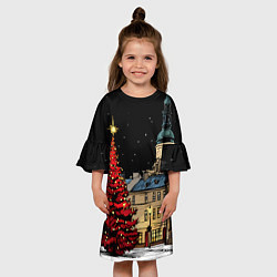 Платье клеш для девочки Красная новогодняя елка, цвет: 3D-принт — фото 2