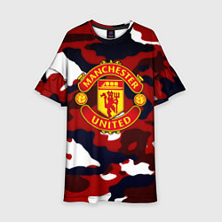 Платье клеш для девочки Манчестер Юнайтед камуфляж, цвет: 3D-принт