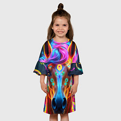 Платье клеш для девочки Неоновая огненная лошадь, цвет: 3D-принт — фото 2