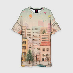 Детское платье Объемный новогодний город