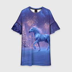 Платье клеш для девочки Лошадь и новогодний салют, цвет: 3D-принт