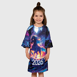Платье клеш для девочки 2026 Фэнтези лошадка, цвет: 3D-принт — фото 2
