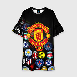 Платье клеш для девочки Манчестер логотипы команд, цвет: 3D-принт