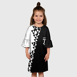 Платье клеш для девочки Juventus черно белая геометрия текстура, цвет: 3D-принт — фото 2