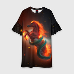 Платье клеш для девочки Смена зелёной змеи на красную огненную лошадь, цвет: 3D-принт