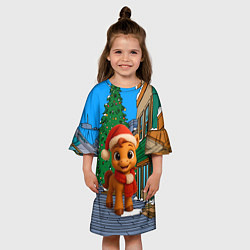 Платье клеш для девочки Новогодняя лошадка и елка, цвет: 3D-принт — фото 2
