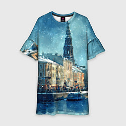 Платье клеш для девочки Снегопад в Санкт-Петербурге, цвет: 3D-принт