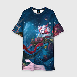 Платье клеш для девочки Санта с динозавром, цвет: 3D-принт