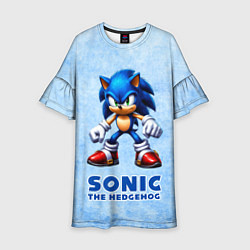 Платье клеш для девочки Sonic - синий ёж, цвет: 3D-принт
