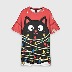Платье клеш для девочки Котик в гирлянде, цвет: 3D-принт