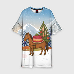 Платье клеш для девочки Лошадь с салатом Под шубой, цвет: 3D-принт