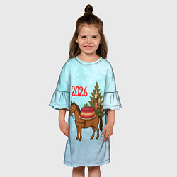 Платье клеш для девочки Салат Под шубой на новогодней лошади 2026, цвет: 3D-принт — фото 2