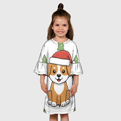 Платье клеш для девочки Новогодняя собачка в шапочке, цвет: 3D-принт — фото 2