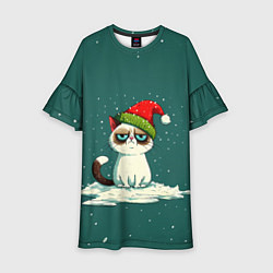 Платье клеш для девочки Милый мем Новогодний котенок, цвет: 3D-принт