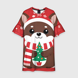 Платье клеш для девочки Новогодний пес с елочкой, цвет: 3D-принт
