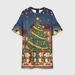 Платье клеш для девочки Новогодний хор лошадок, цвет: 3D-принт