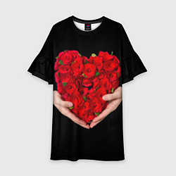 Платье клеш для девочки Сердце роз в руках, цвет: 3D-принт