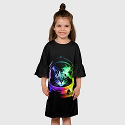 Платье клеш для девочки Кот космонавт, цвет: 3D-принт — фото 2