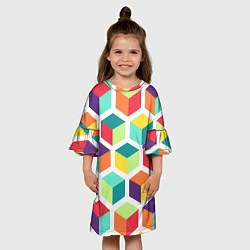 Платье клеш для девочки 3D кубы, цвет: 3D-принт — фото 2
