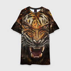 Платье клеш для девочки Злобный тигр, цвет: 3D-принт
