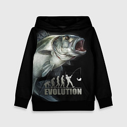 Толстовка-худи детская Эволюция рыбалки, цвет: 3D-черный