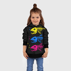 Толстовка-худи детская Рыбы скелеты, цвет: 3D-черный — фото 2
