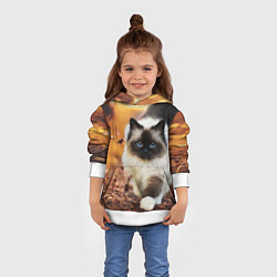 Толстовка-худи детская Котик в листьях, цвет: 3D-белый — фото 2
