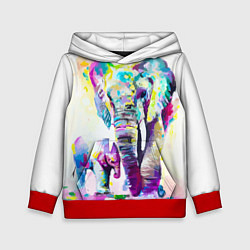 Толстовка-худи детская Акварельные слоны, цвет: 3D-красный