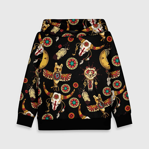 Детская толстовка Индейские культовые символы / 3D-Черный – фото 1