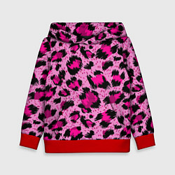 Толстовка-худи детская Розовый леопард, цвет: 3D-красный