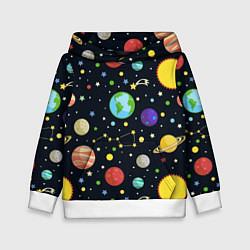 Толстовка-худи детская Солнечная система, цвет: 3D-белый