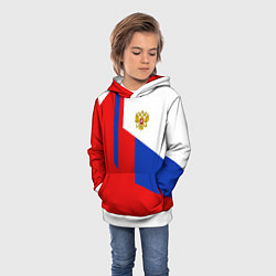 Толстовка-худи детская Russia: Geometry Tricolor, цвет: 3D-белый — фото 2