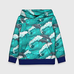 Толстовка-худи детская Лазурные дельфины, цвет: 3D-синий