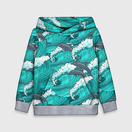 Детская толстовка Лазурные дельфины / 3D-Меланж – фото 1