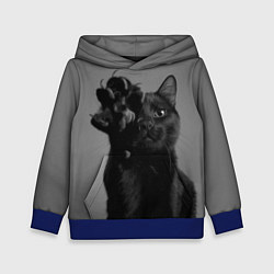 Толстовка-худи детская Черный котик, цвет: 3D-синий