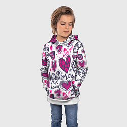 Толстовка-худи детская Love - pink hearts, цвет: 3D-белый — фото 2