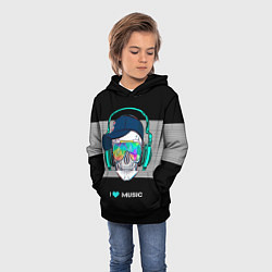 Толстовка-худи детская I like music - skull, цвет: 3D-черный — фото 2