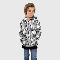 Толстовка-худи детская Белые лошади - паттерн, цвет: 3D-черный — фото 2