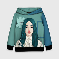 Толстовка-худи детская Billie Eilish: Turquoise Hair, цвет: 3D-черный